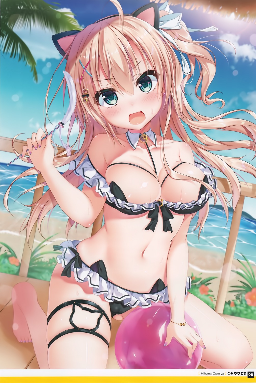 animal_ears bikini cameltoe cleavage garter komiya_hitoma nekomimi swimsuits