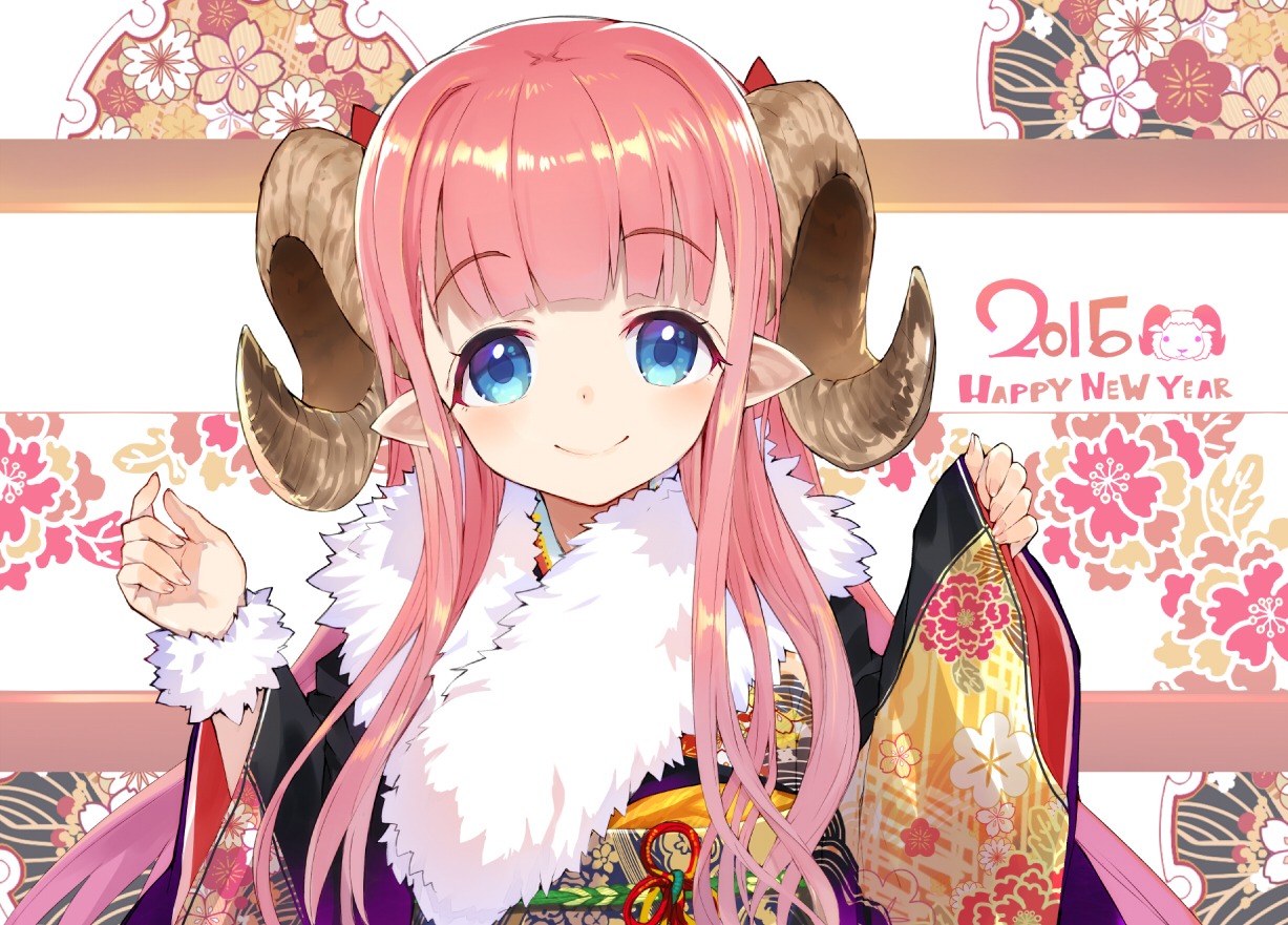 horns kimono pointy_ears shirabi