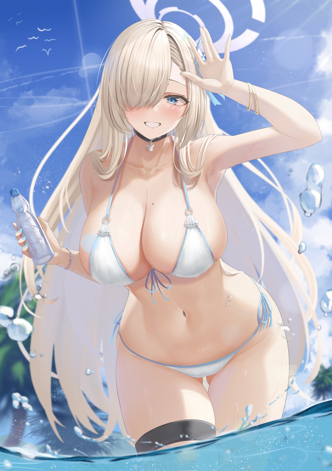 arikawa_rui bikini blue_archive garter halo ichinose_asuna swimsuits wet