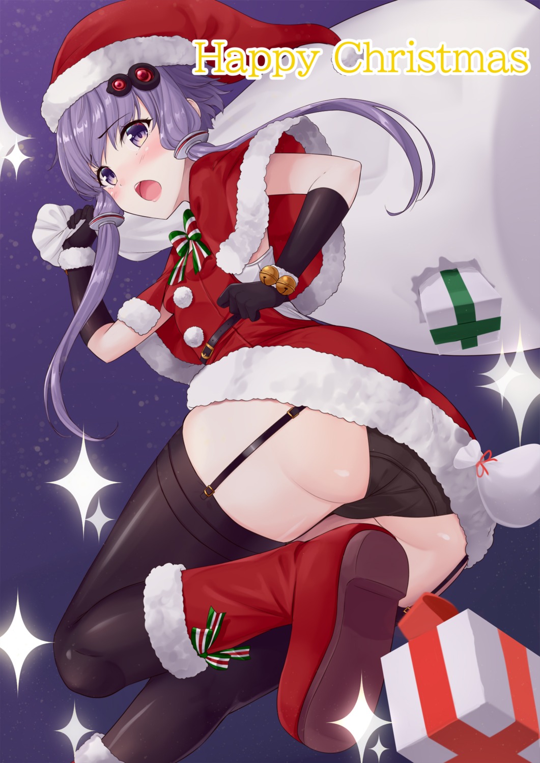 ass christmas dress heels pantsu skirt_lift stockings tenneko_yuuri thighhighs voiceroid yuzuki_yukari