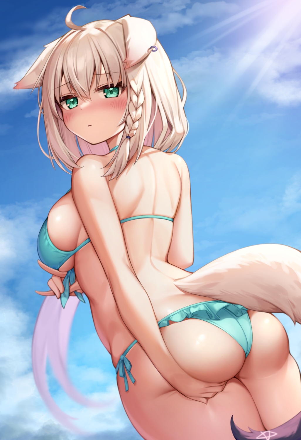 animal_ears ass ass_grab bikini deaver hololive hololive_gamers shirakami_fubuki swimsuits tail