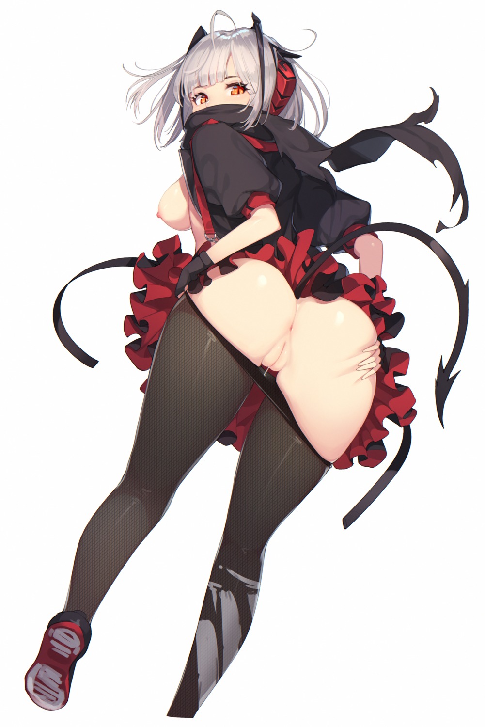 anus arknights ass ass_grab breasts ce-_-3 fishnets horns nipples no_bra nopan open_shirt pantyhose pussy pussy_juice skirt_lift tail uncensored w_(arknights)