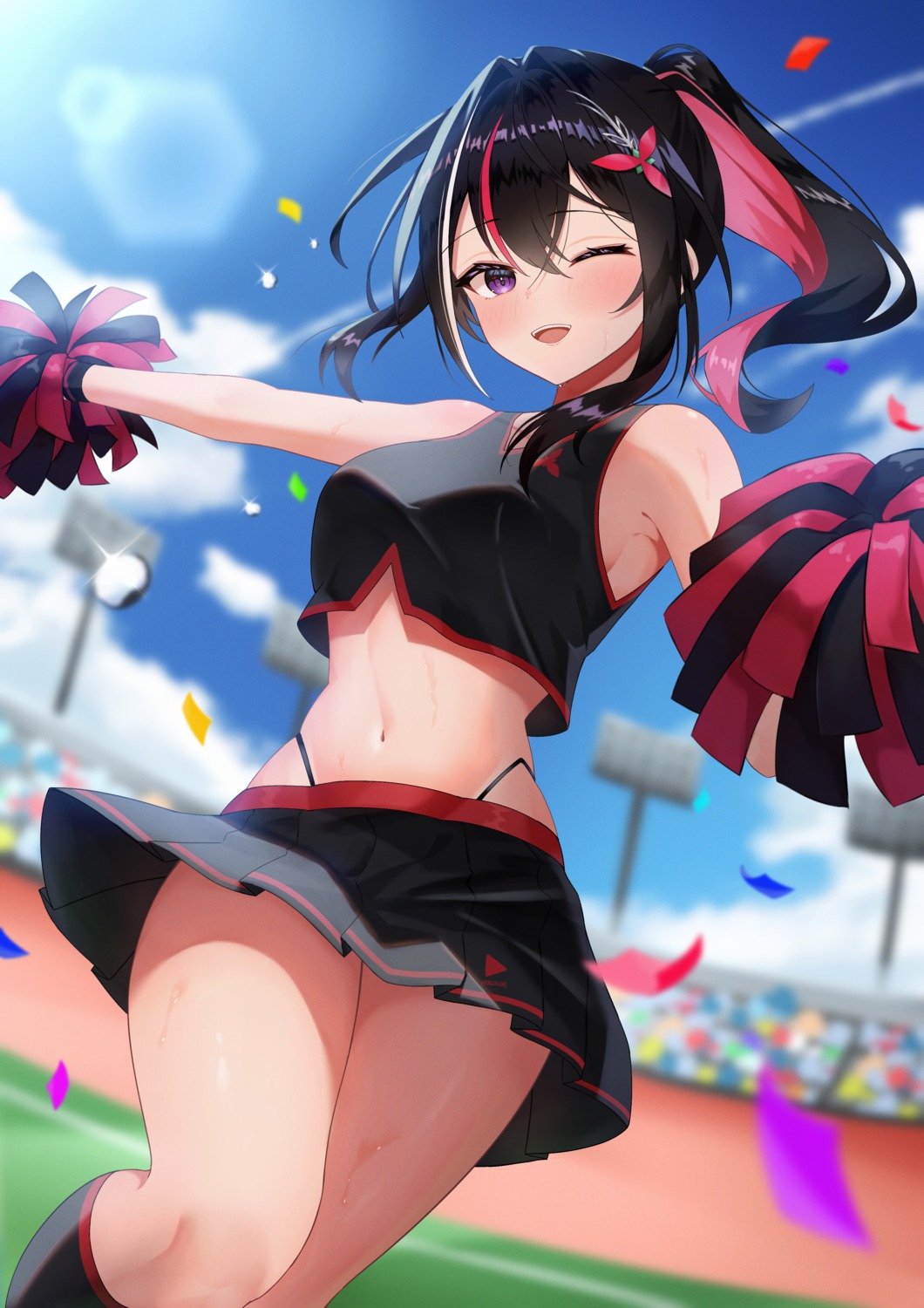 azki_(hololive) cheerleader hololive skirt_lift teru_(teru170) wet