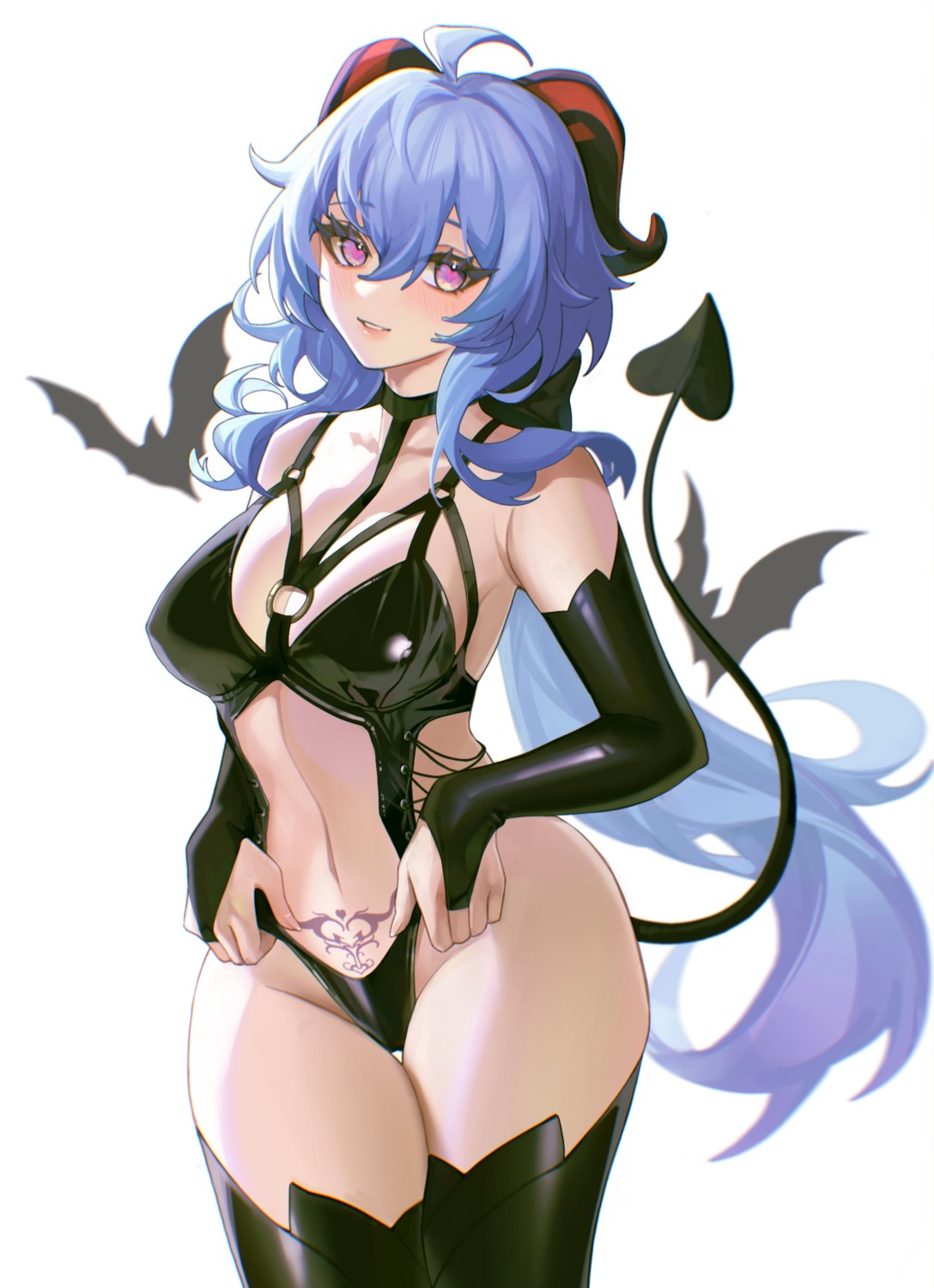 ganyu genshin_impact horns leotard no_bra tail tattoo thighhighs tutou_jiang