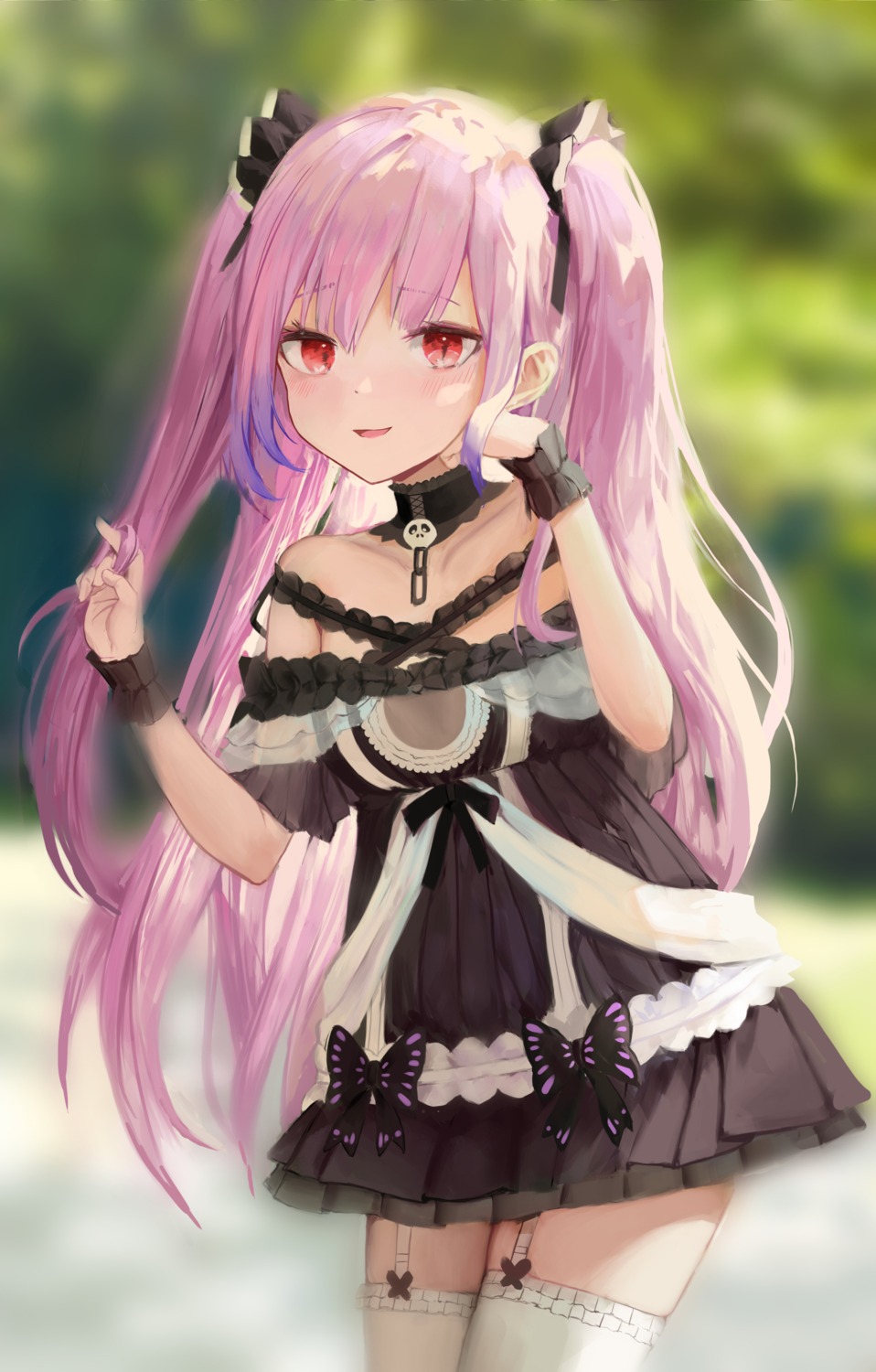 chrysa_(_sa0ru) dress gothic_lolita hololive lolita_fashion stockings thighhighs uruha_rushia