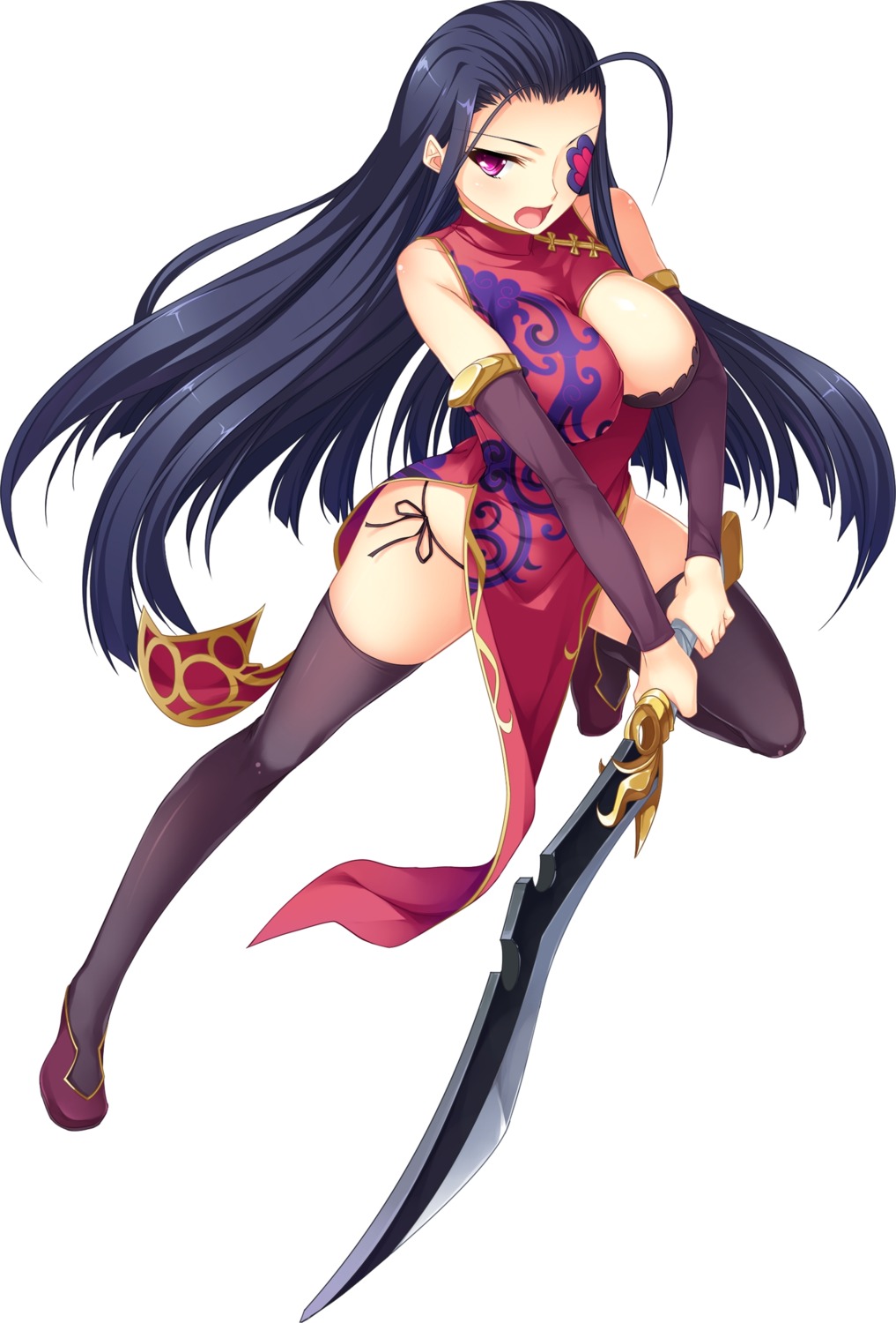 baseson chinadress cleavage eyepatch kakouton kantaka koihime_musou pantsu string_panties sword thighhighs