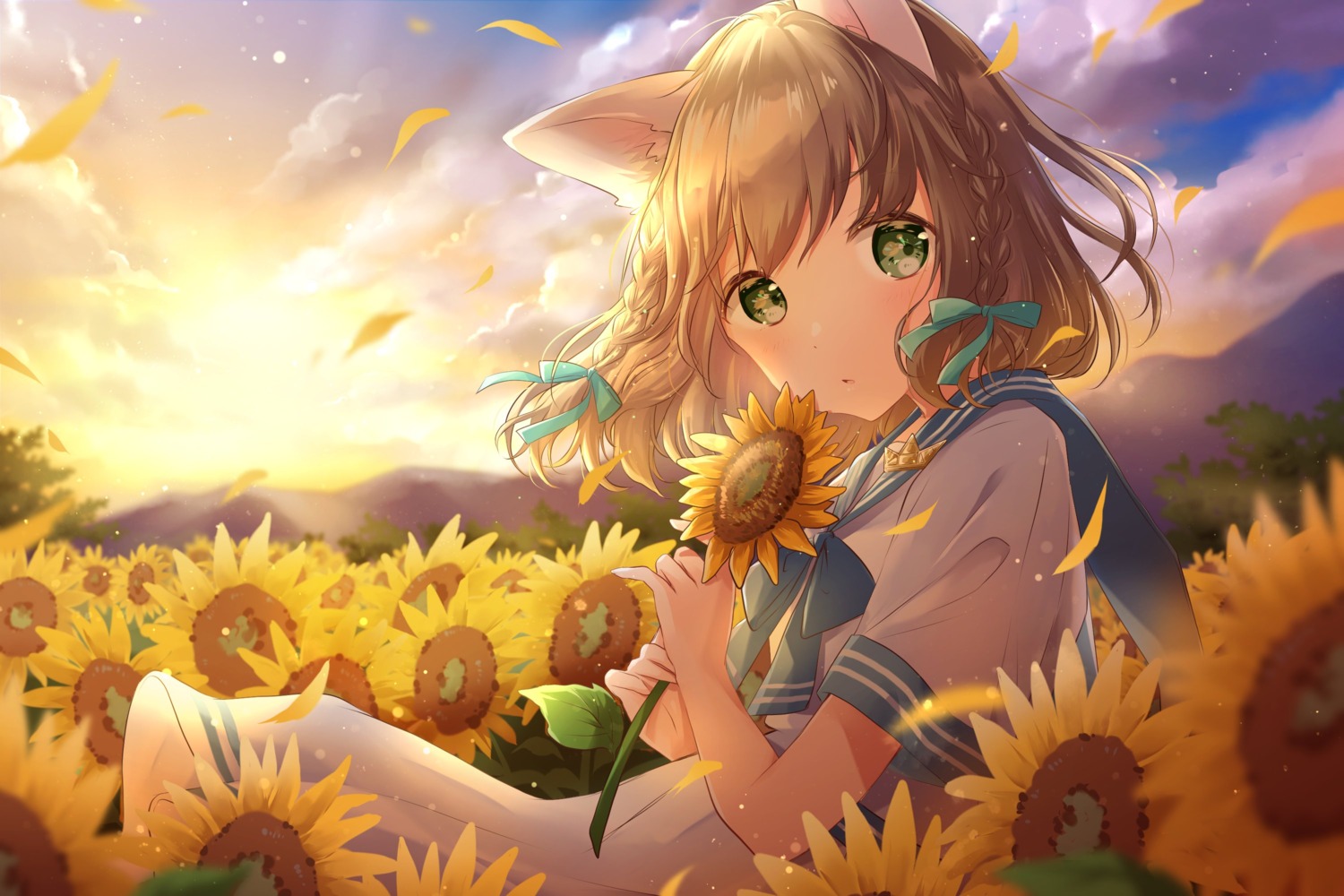 animal_ears hoshiibara_mato landscape nekomimi seifuku skirt_lift