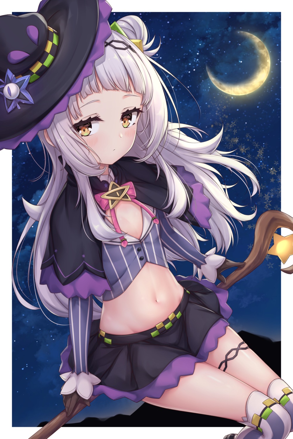 arata_(xin) garter halloween hololive loli murasaki_shion no_bra open_shirt thighhighs witch