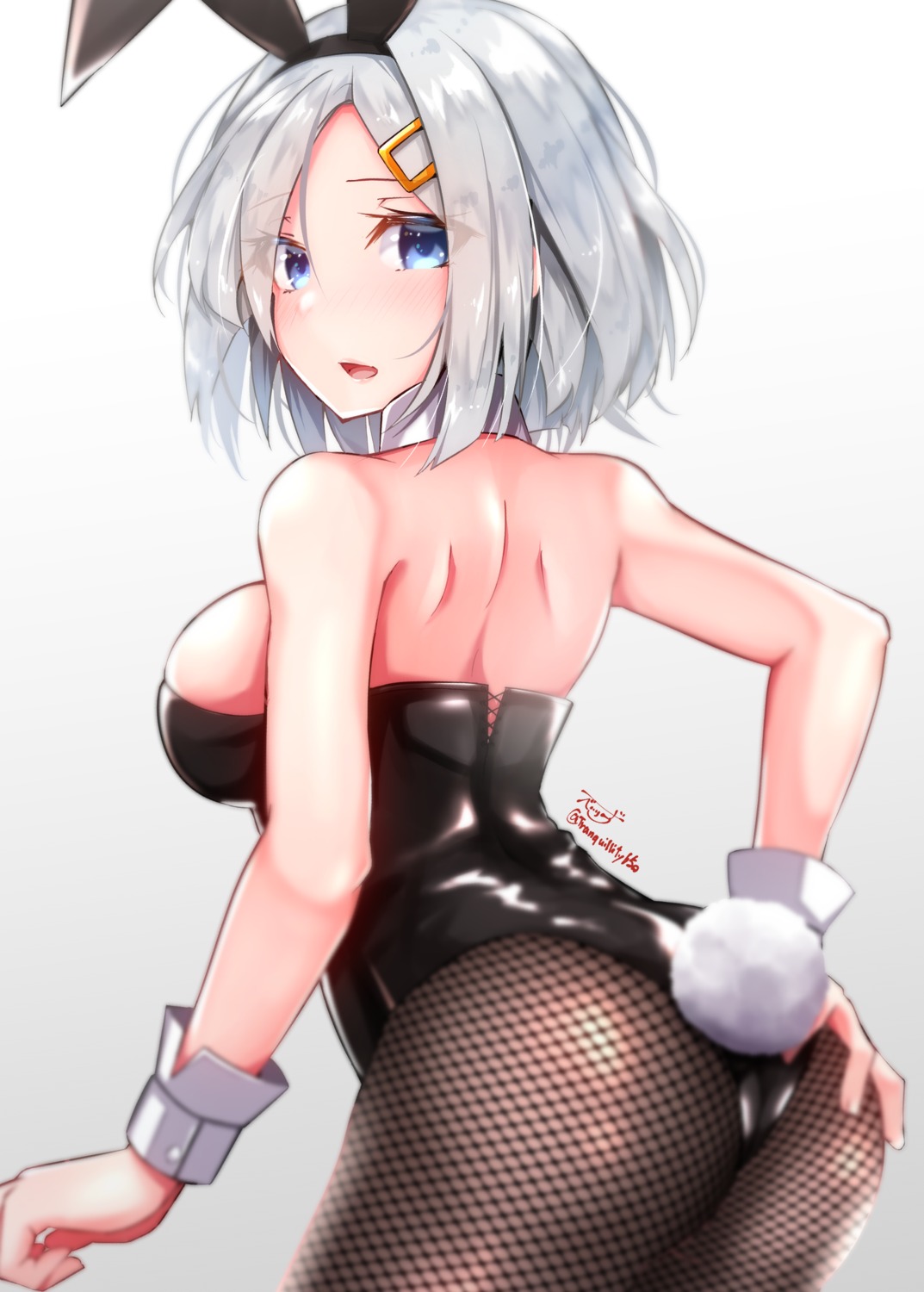 animal_ears ass baileys_(tranquillity650) bunny_ears bunny_girl fishnets hamakaze_(kancolle) kantai_collection no_bra pantyhose tail