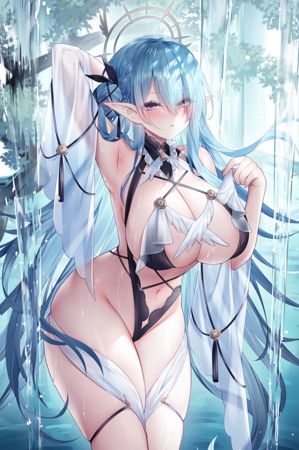 angel elf elf_paradise garter pointy_ears see_through sora_72-iro swimsuits wet