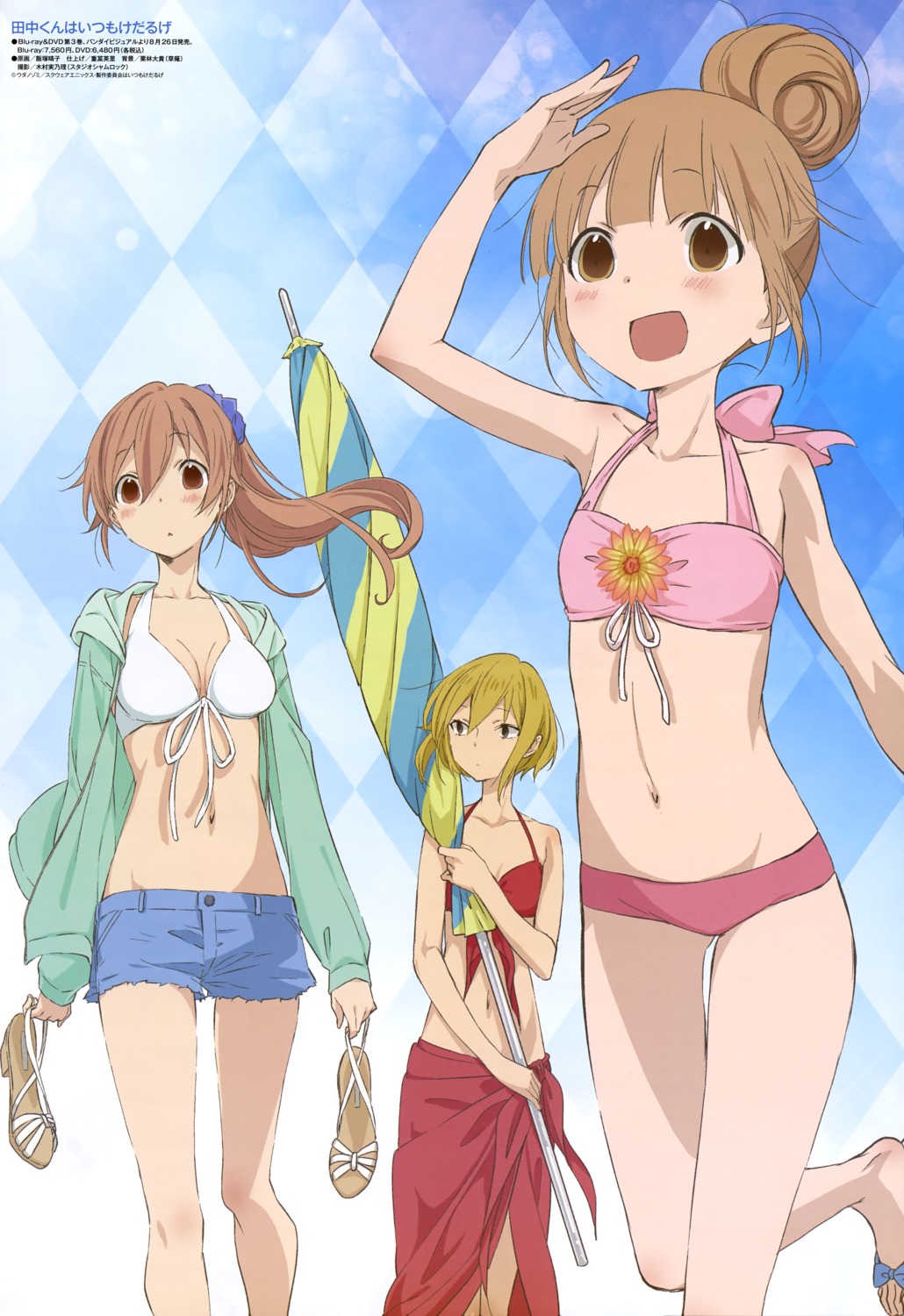 bikini bikini_top cleavage echizen heels iizuka_haruko miyano open_shirt shiraishi swimsuits tanaka-kun_wa_itsumo_kedaruge