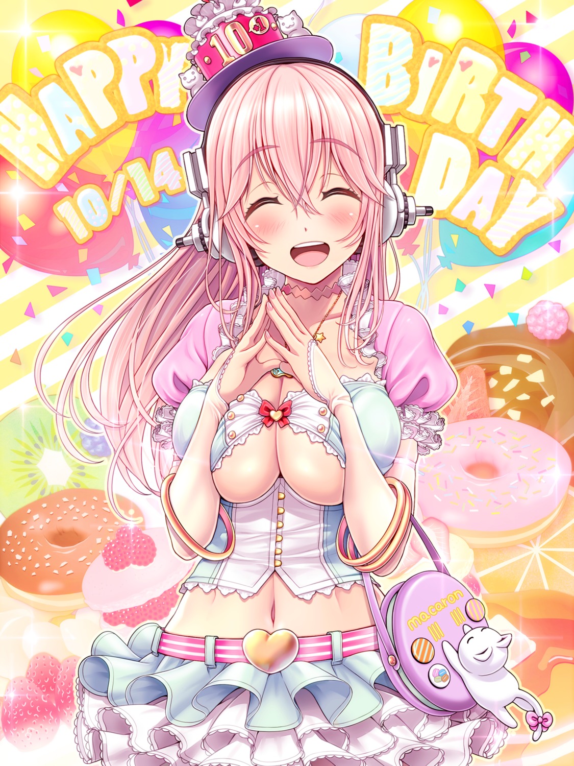 breast_hold headphones sonico super_sonico underboob v-mag