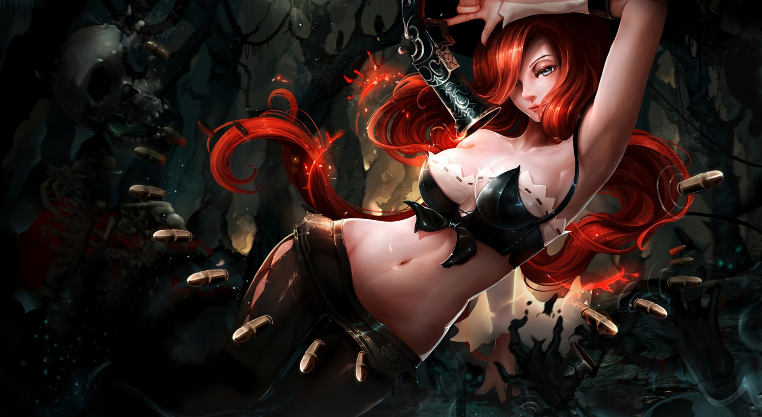 17711 bra cleavage gun league_of_legends miss_fortune pantyhose