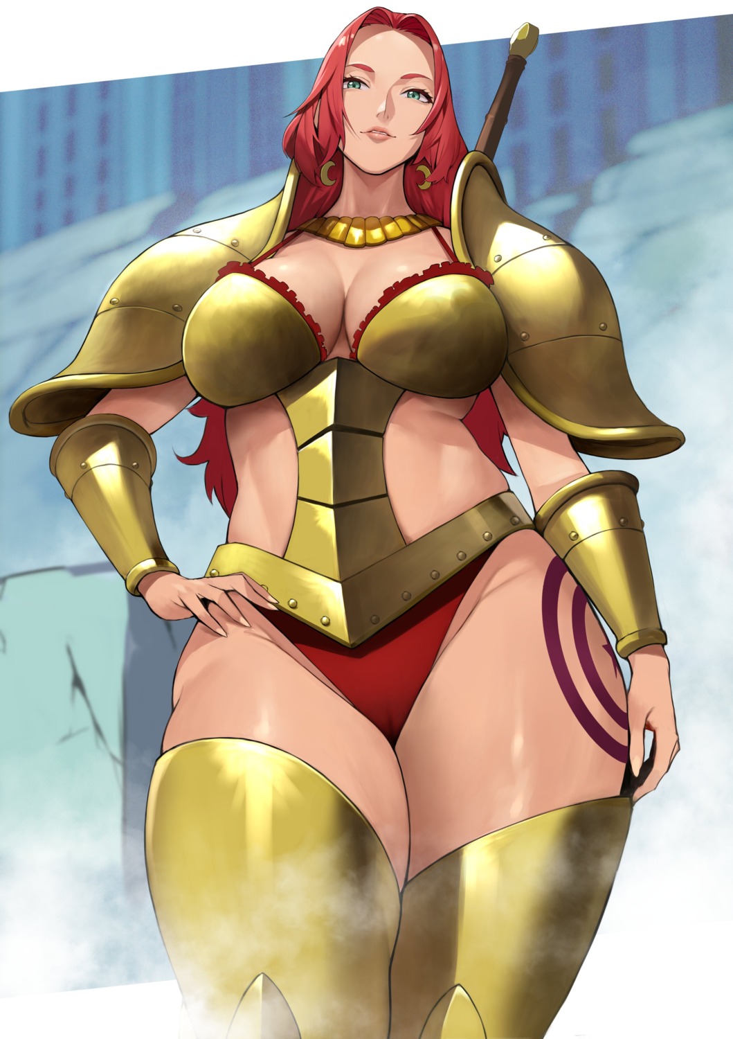 armor baccarat_(one_piece) bikini_armor cameltoe cleavage one_piece one_piece_film_gold tattoo thighhighs yoshio_(55level)