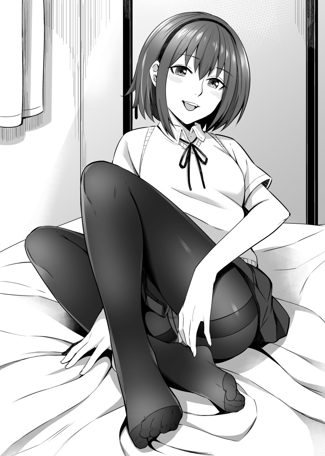 feet kyuuso_inukami monochrome pantsu pantyhose seifuku