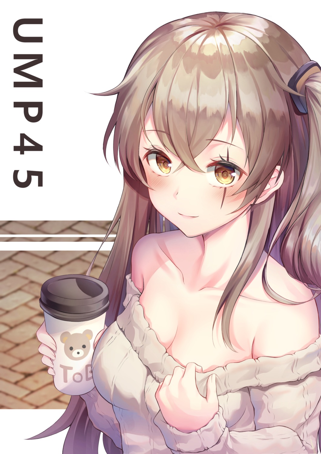 cleavage girls_frontline hyonee no_bra sweater ump45_(girls_frontline)