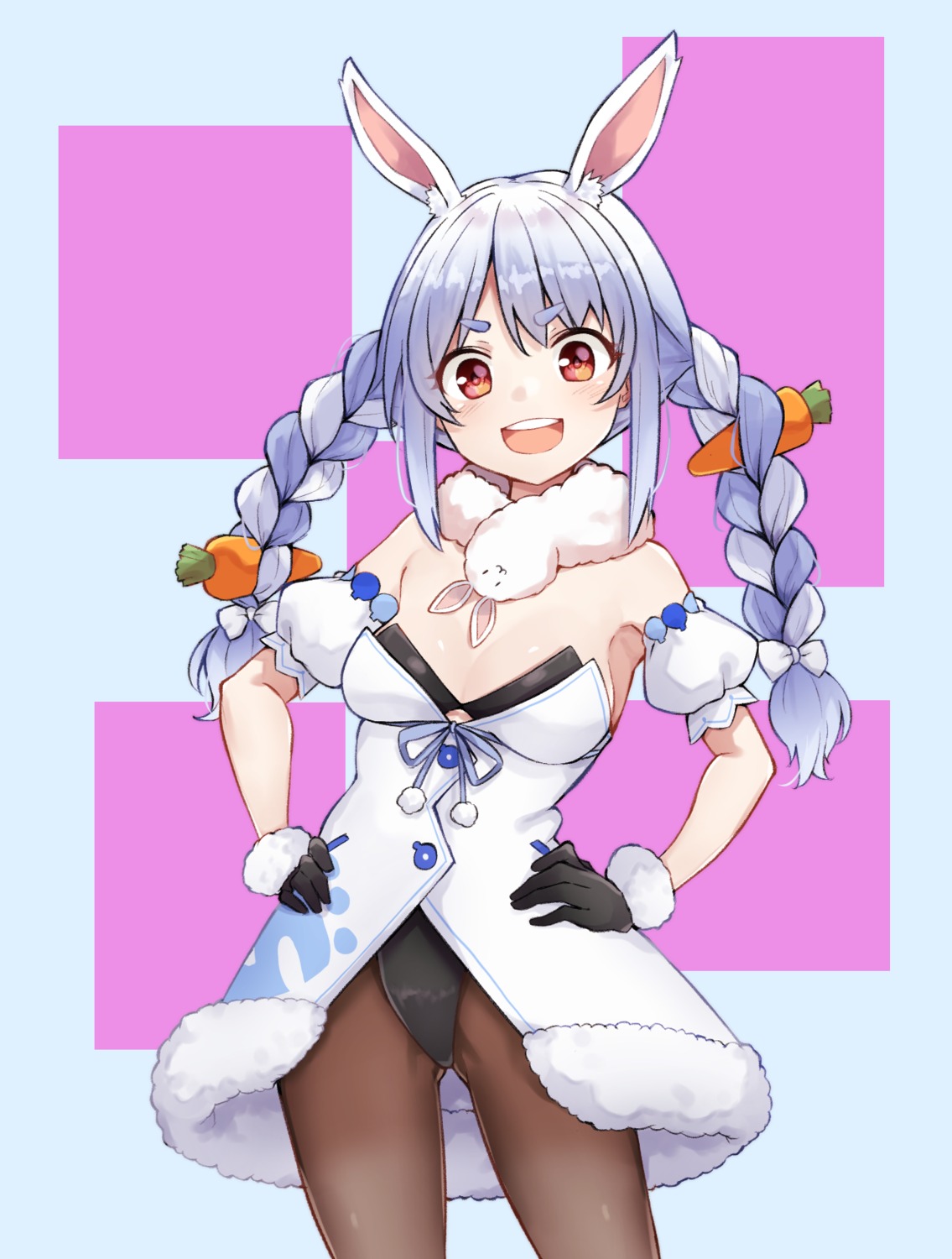 animal_ears bunny_ears bunny_girl dress hololive mm_(mm_chair) no_bra pantyhose usada_pekora