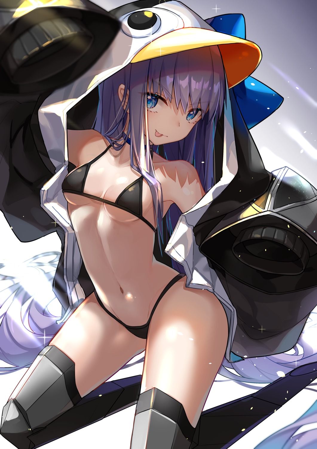 bikini fate/grand_order kotatsu_kaya meltryllis open_shirt penguin swimsuits thighhighs