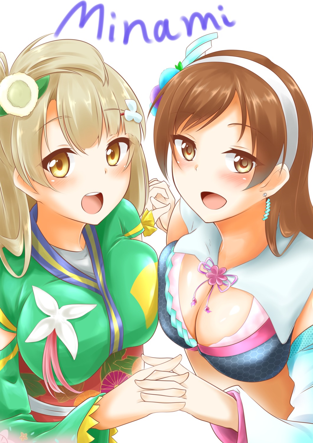 cleavage crossover fuurin0121 kimono love_live! minami_kotori nitta_minami the_idolm@ster the_idolm@ster_cinderella_girls