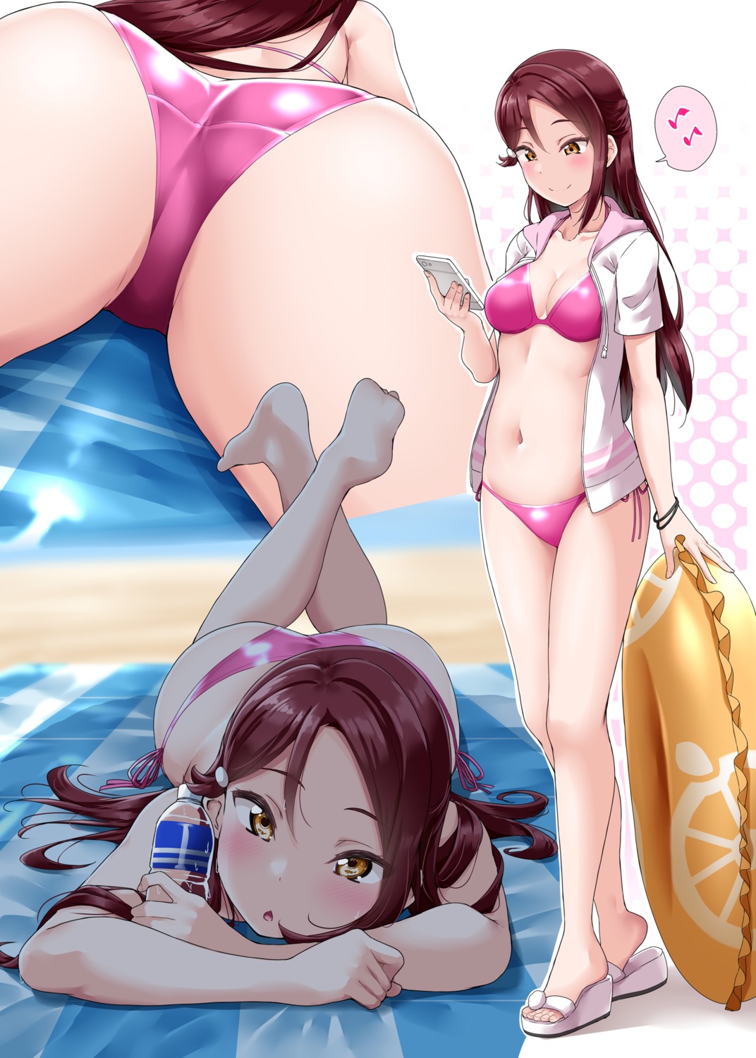 ass bikini cleavage love_live!_sunshine!! open_shirt sakurauchi_riko swimsuits yopparai_oni