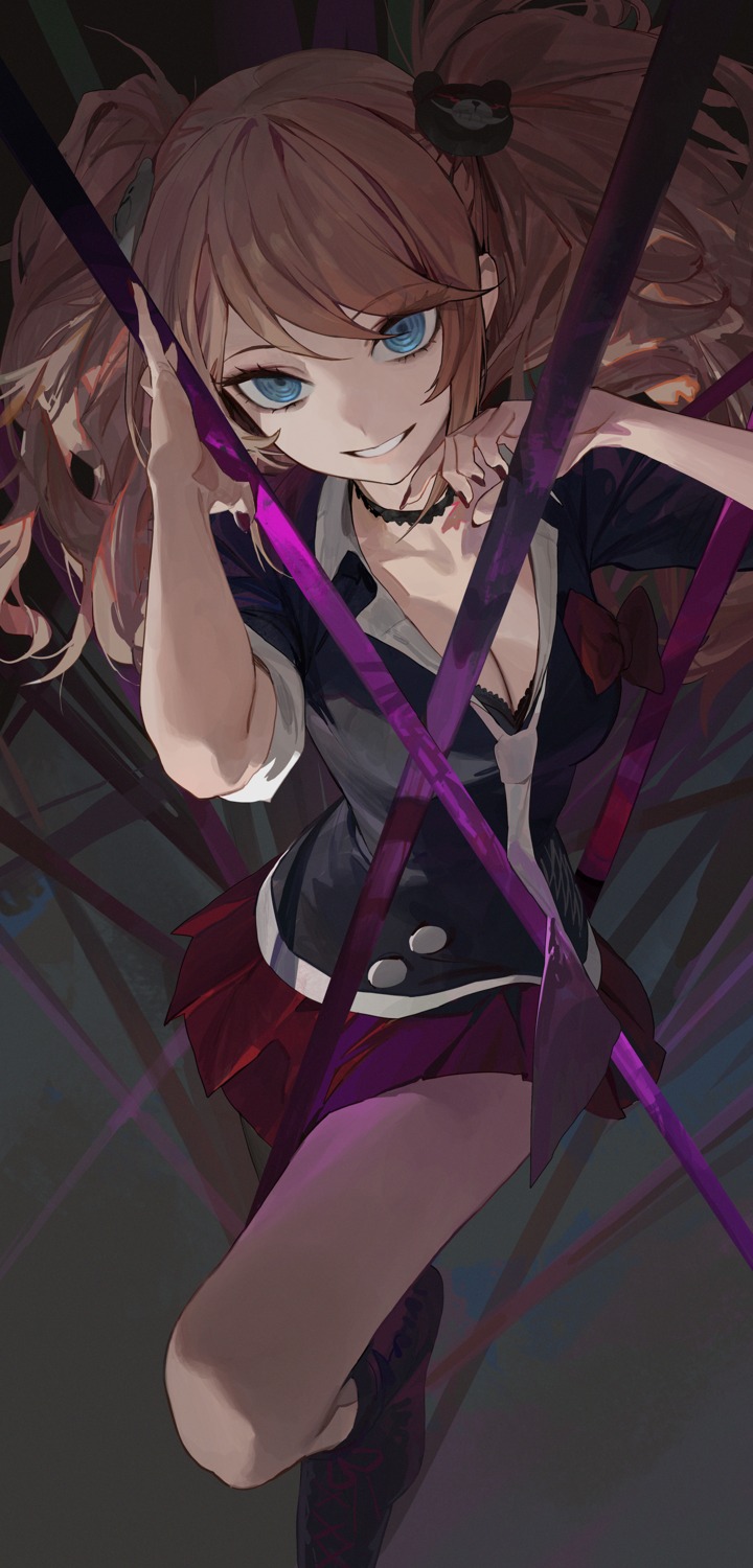 bra cleavage dangan-ronpa enoshima_junko mossi open_shirt seifuku