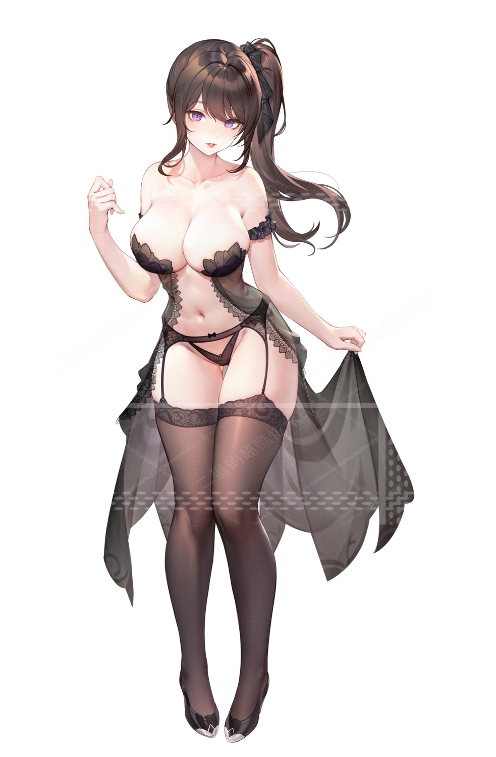 garter_belt heels lingerie no_bra pantsu q18607 see_through stockings thighhighs watermark