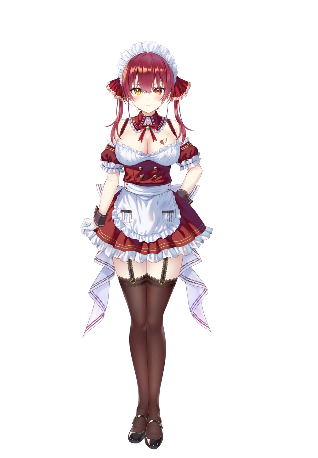 aquarium_(hololive) entergram hanekoto heterochromia hololive houshou_marine maid no_bra stockings tattoo thighhighs