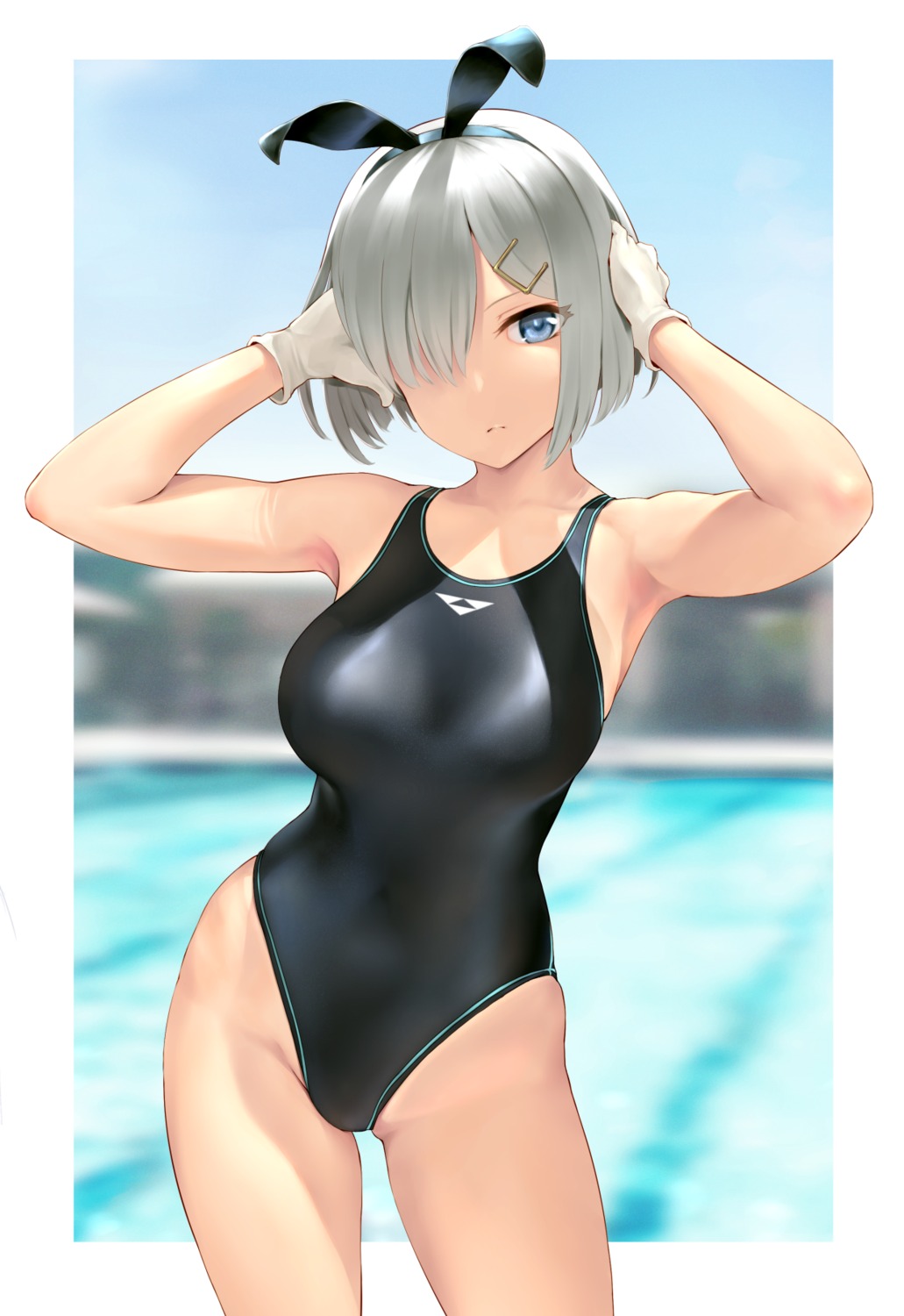 animal_ears bunny_ears hamakaze_(kancolle) kantai_collection swimsuits wa_(genryusui)