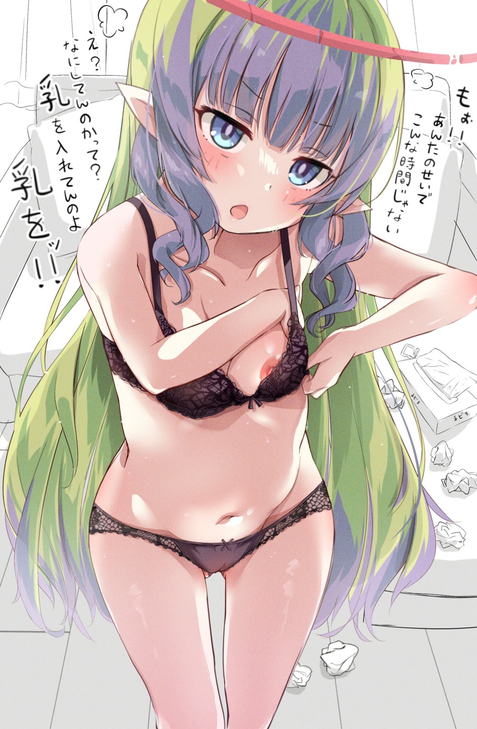 ames_(princess_connect) aono_(f_i_s) bra nipple_slip pantsu pointy_ears princess_connect princess_connect!_re:dive pussy see_through undressing