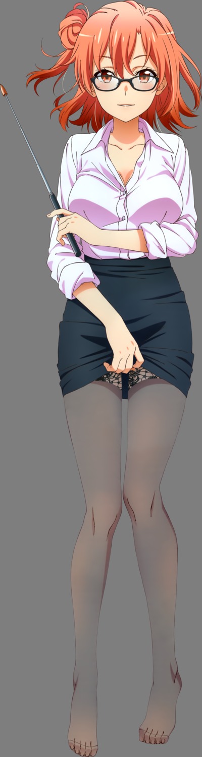 breast_hold cleavage dress_shirt megane open_shirt skirt_lift tagme thighhighs yahari_ore_no_seishun_lovecome_wa_machigatteiru. yuigahama_yui