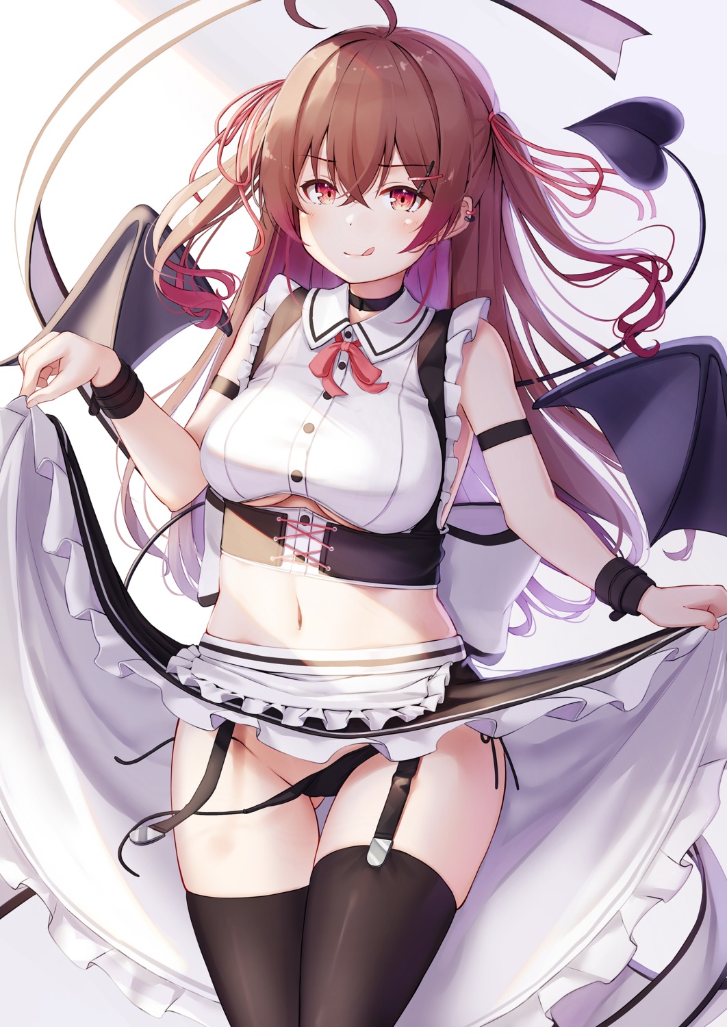 maid nyan_(reinyan_007) pantsu panty_pull skirt_lift stockings string_panties tail thighhighs wardrobe_malfunction wings