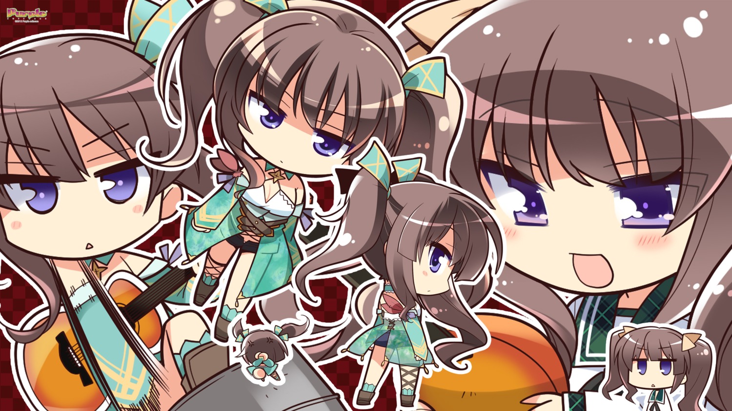 chibi guitar hapymaher hirasaka_keiko komowata_haruka purple_software wallpaper