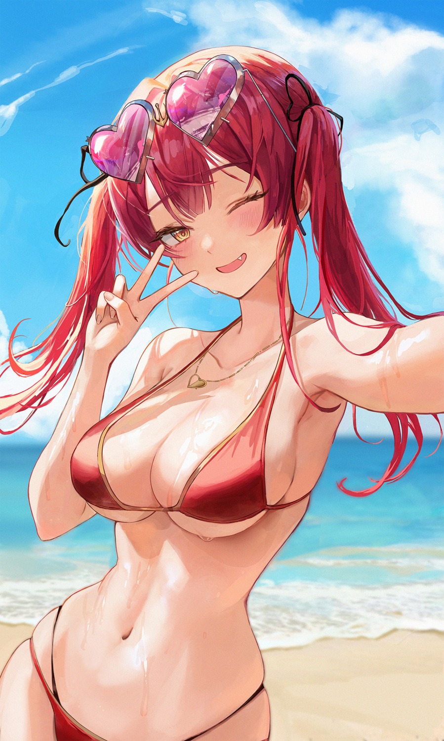 bikini dalgom0128 hololive houshou_marine megane selfie swimsuits wet