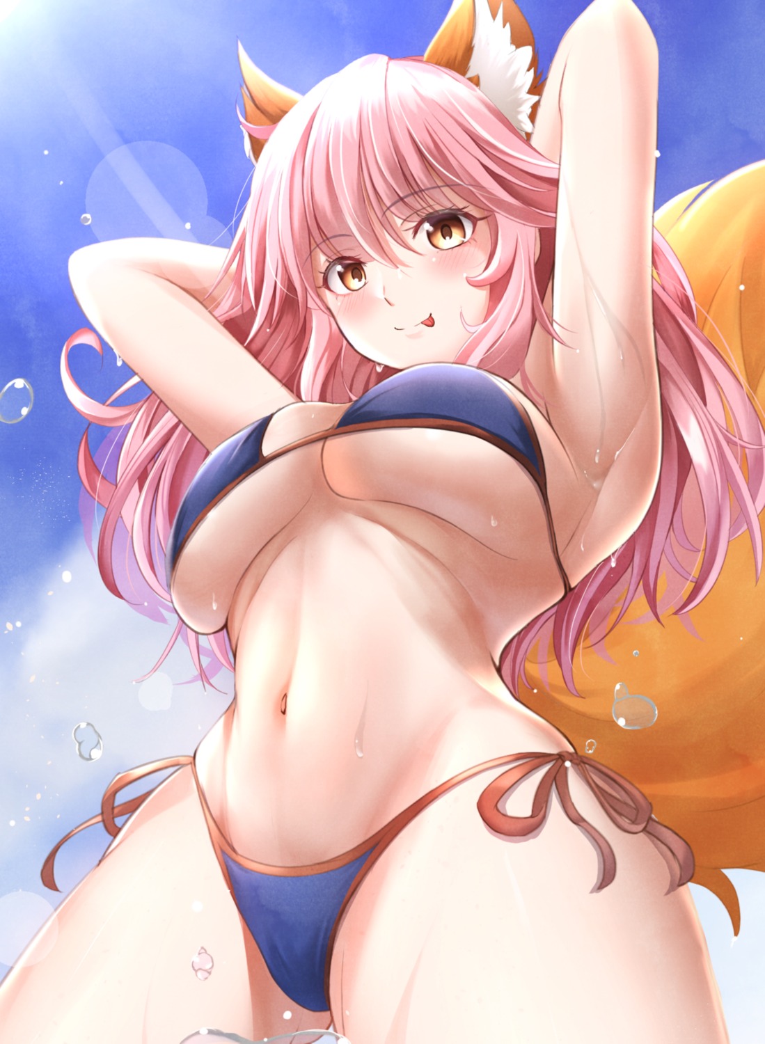 animal_ears bikini fate/grand_order kitsune swimsuits tail tamamo_no_mae wet yoshimoto_(carpsukidayo)