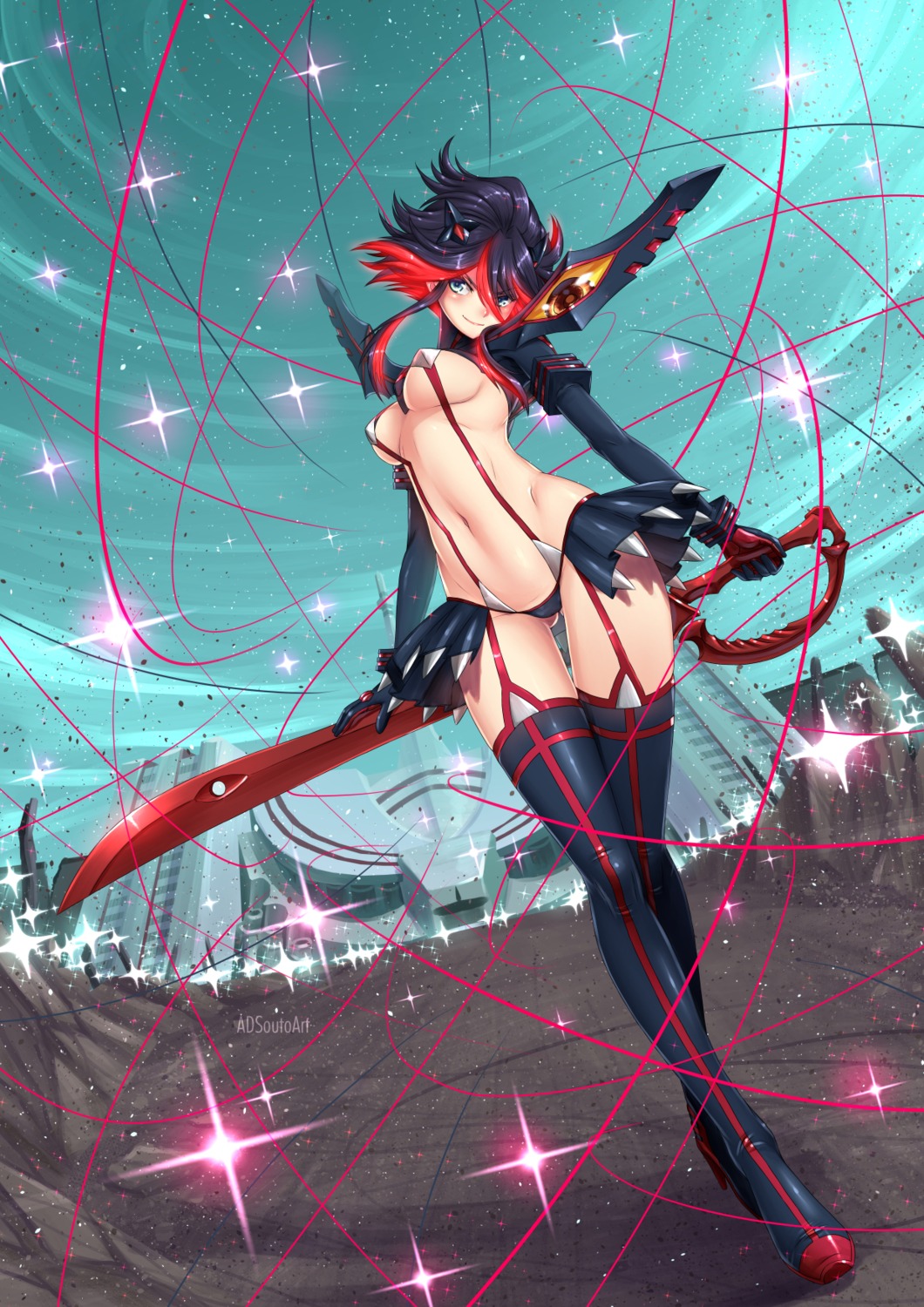 adsouto heels kill_la_kill matoi_ryuuko no_bra pantsu senketsu stockings sword thighhighs