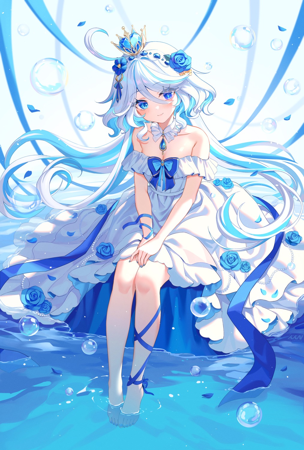 dress furina genshin_impact heterochromia lalazyt no_bra wet