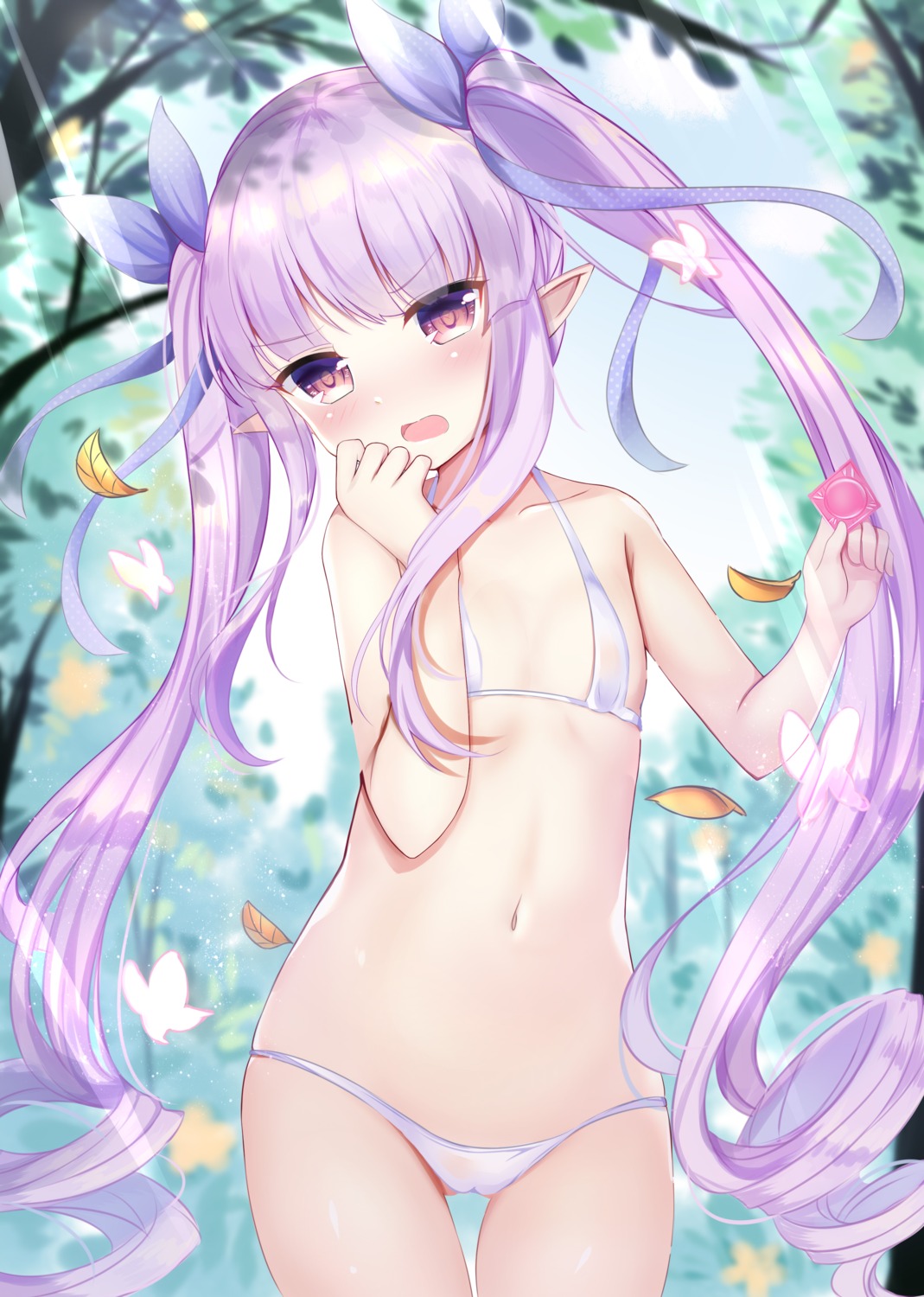 artist_revision bikini breast_hold cameltoe hikawa_kyouka loli lydia601304 pointy_ears princess_connect princess_connect!_re:dive see_through swimsuits