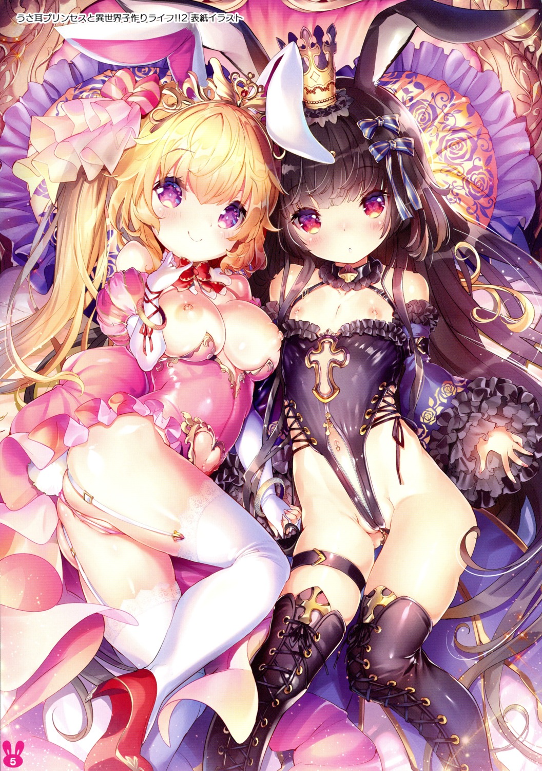 animal_ears ass breasts bunny_ears bunny_girl garter gothic_lolita heels loli lolita_fashion misty_isle nipples no_bra nopan sorimura_youji stockings tail thighhighs usamimi_princess_to_isekai_kozukuri_life!!