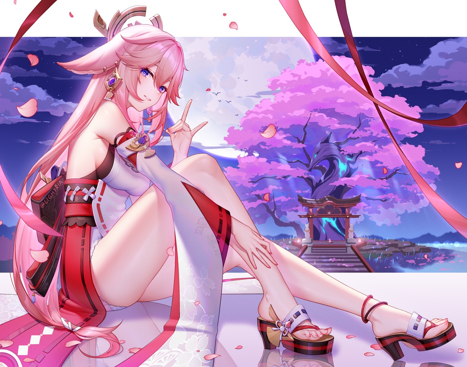 animal_ears genshin_impact heels japanese_clothes kitsune lightria no_bra yae_miko