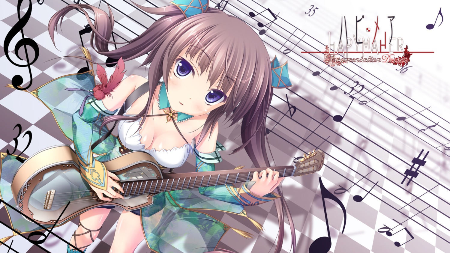cleavage guitar hapymaher hirasaka_keiko purple_software tsukimori_hiro wallpaper