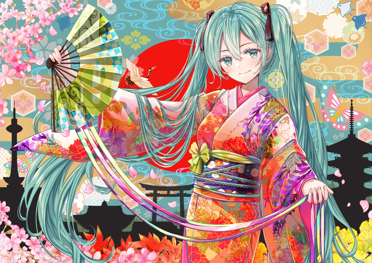 akasaka_asa hatsune_miku kimono kyoto_nippon_festival vocaloid