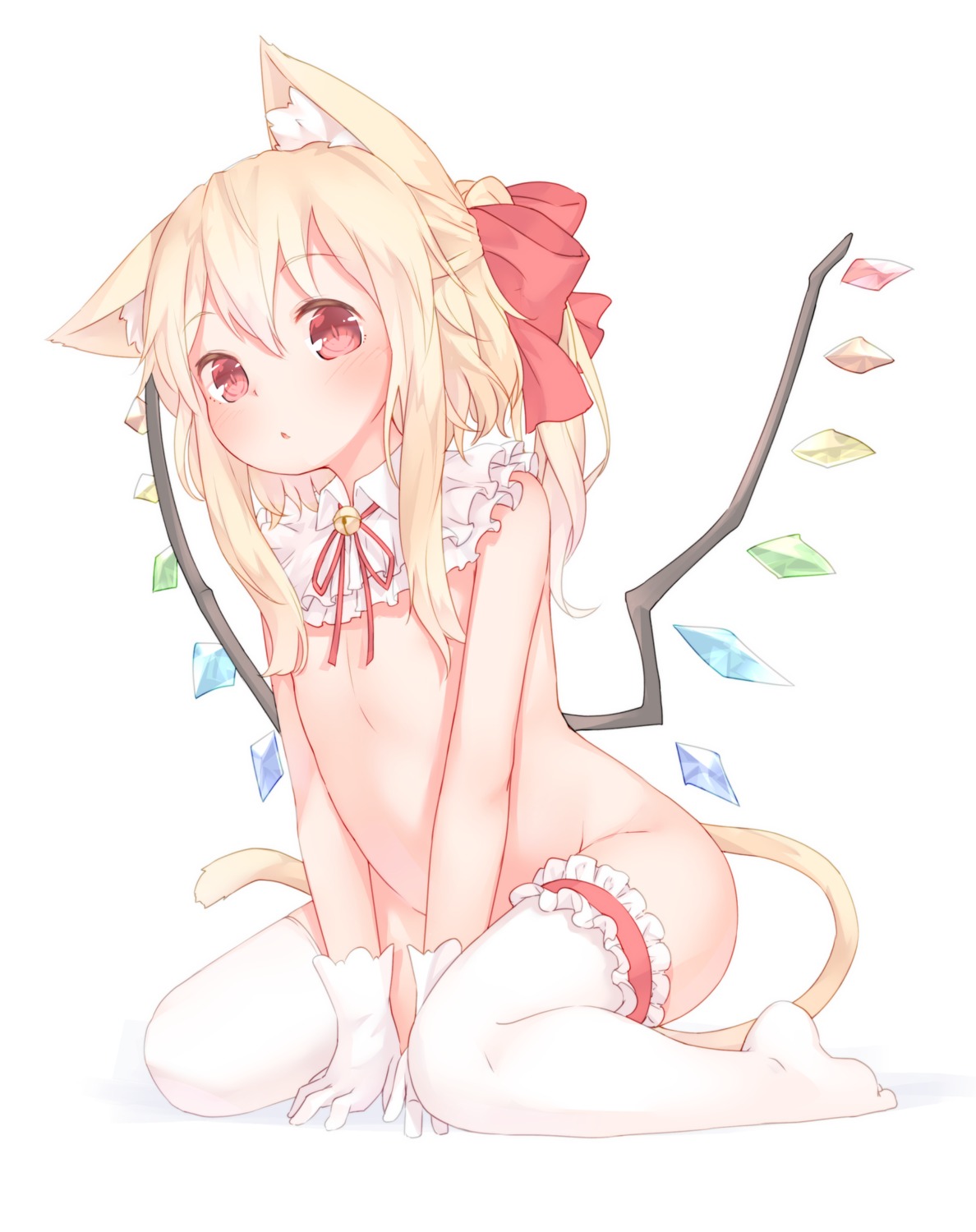 animal_ears flandre_scarlet loli naked_cape nekomimi sakurea tail thighhighs touhou wings