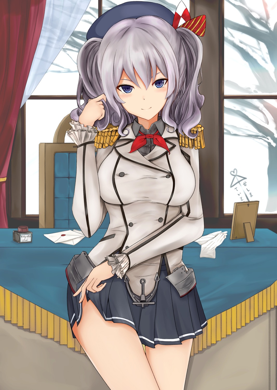 kantai_collection kashima_(kancolle) skirt_lift uniform