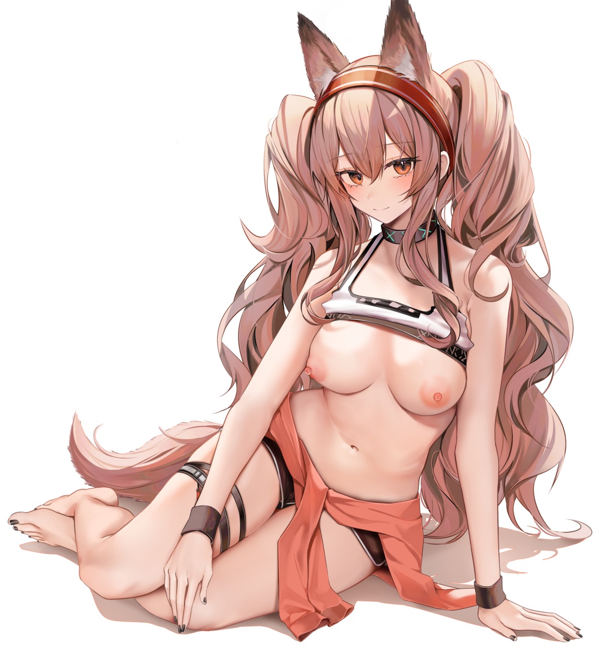 angelina_(arknights) animal_ears arknights bra breasts garter nipples ru_zhai tail