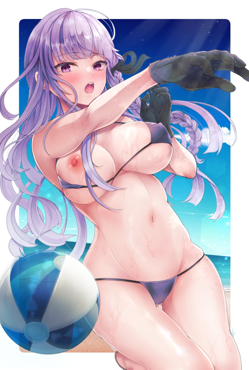 bikini breasts dangan-ronpa erect_nipples kirigiri_kyouko mojimaru nipples swimsuits wardrobe_malfunction wet