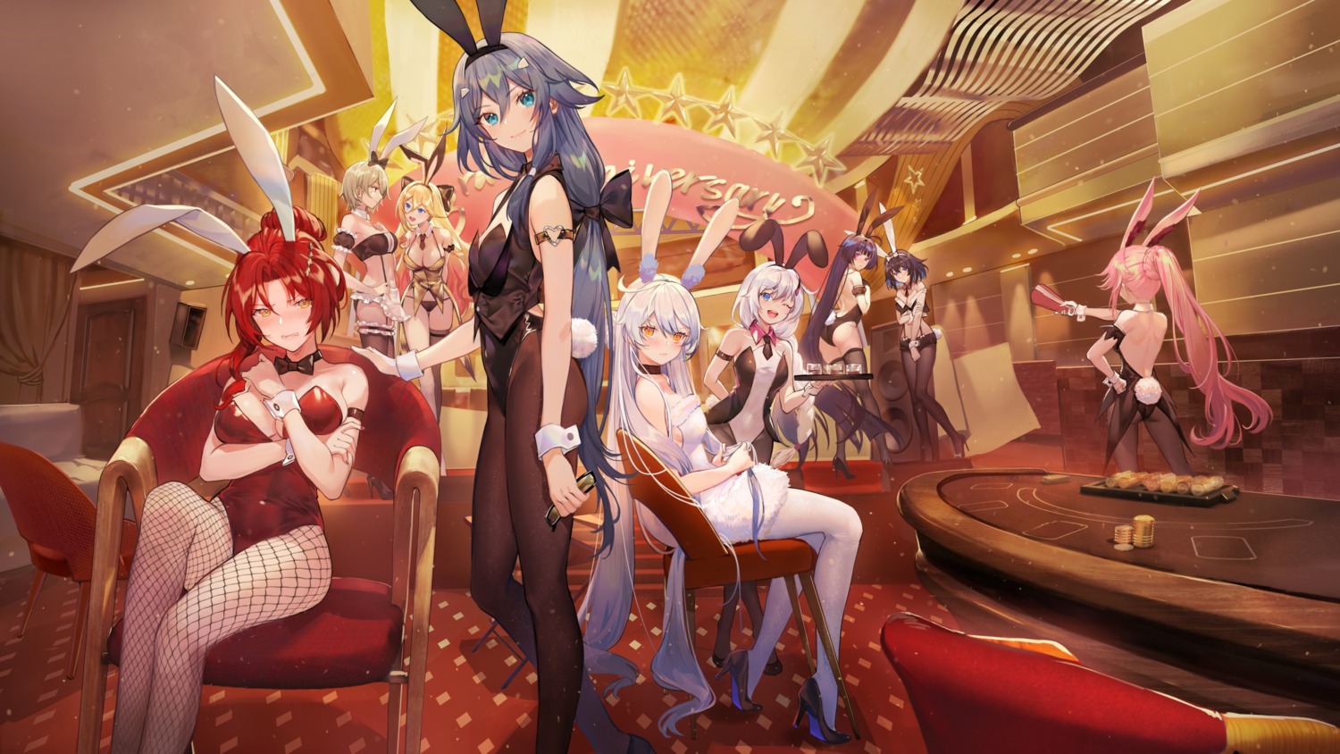 animal_ears ass benghuai_xueyuan bianka_durandal_ataegina bunny_ears bunny_girl cleavage criin fishnets fu_hua garter heels honkai_impact kiana_kaslana murata_himeko no_bra pantyhose raiden_mei rita_rossweisse seele_vollerei stockings tail theresa_apocalypse thighhighs yae_sakura_(benghuai_xueyuan)