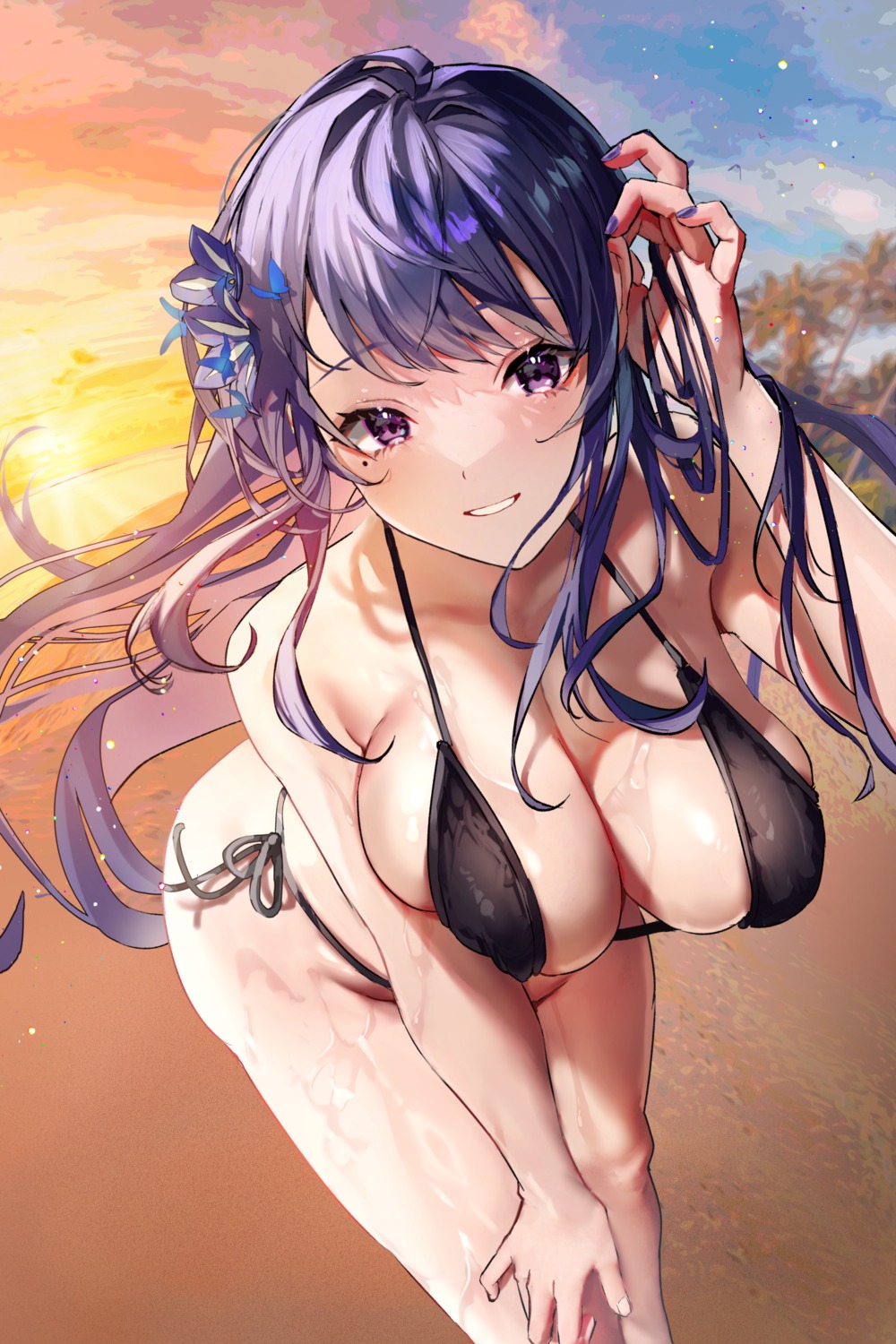 bikini genshin_impact hominamia raiden_shogun swimsuits wet