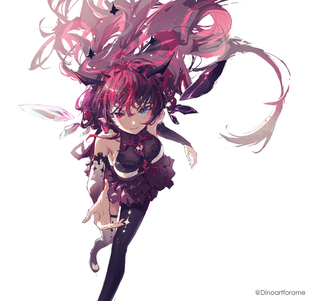 dinoartforame dress heterochromia hololive hololive_english horns irys_(hololive) pointy_ears thighhighs wings