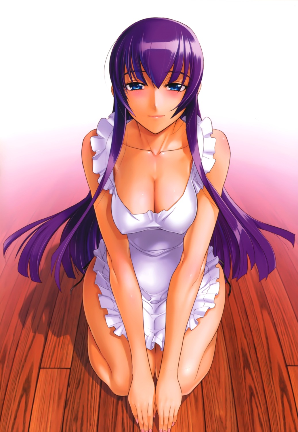 busujima_saeko cleavage erect_nipples highschool_of_the_dead inazuma naked_apron