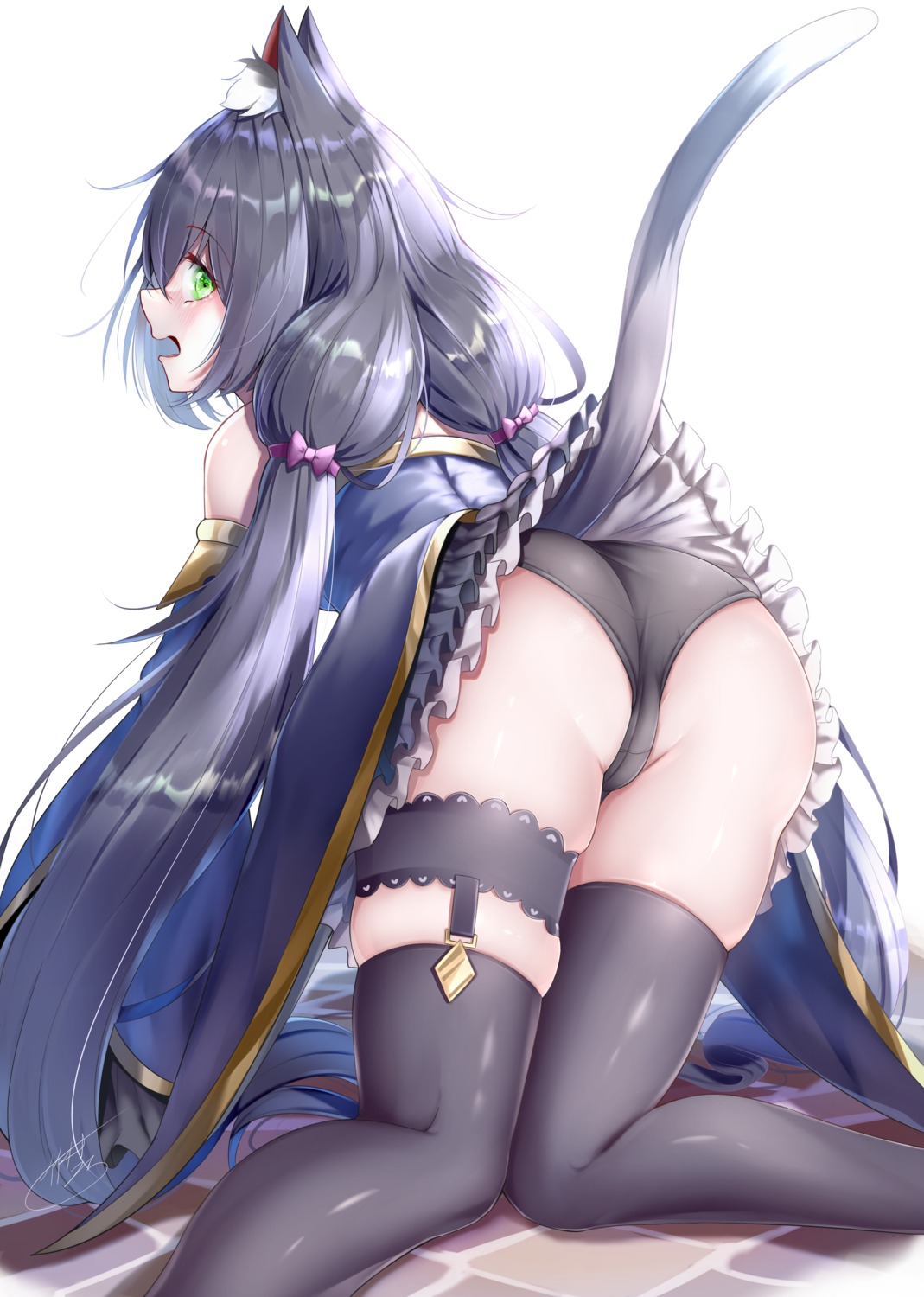 animal_ears ass garter karyl_(princess_connect) nekomimi pantsu princess_connect! princess_connect!_re:dive skirt_lift stockings tail takemura_kou thighhighs